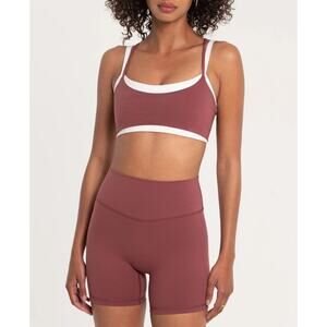 Form Layered Sports Bra Medium Wine White Spaghetti Straps Gym Fitness Athletic